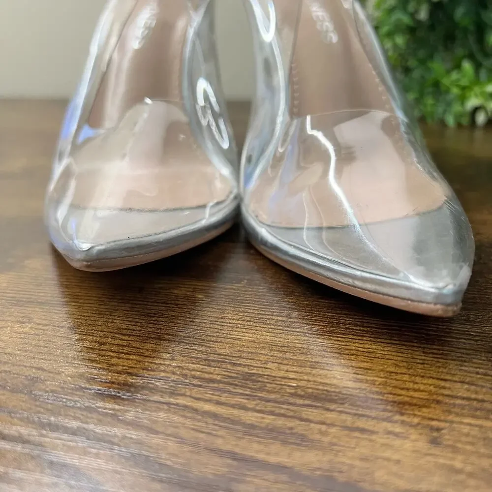 Berness Clare Clear Wedge Pumps 6 Party Pointed Toe Silver Slip On Going Out